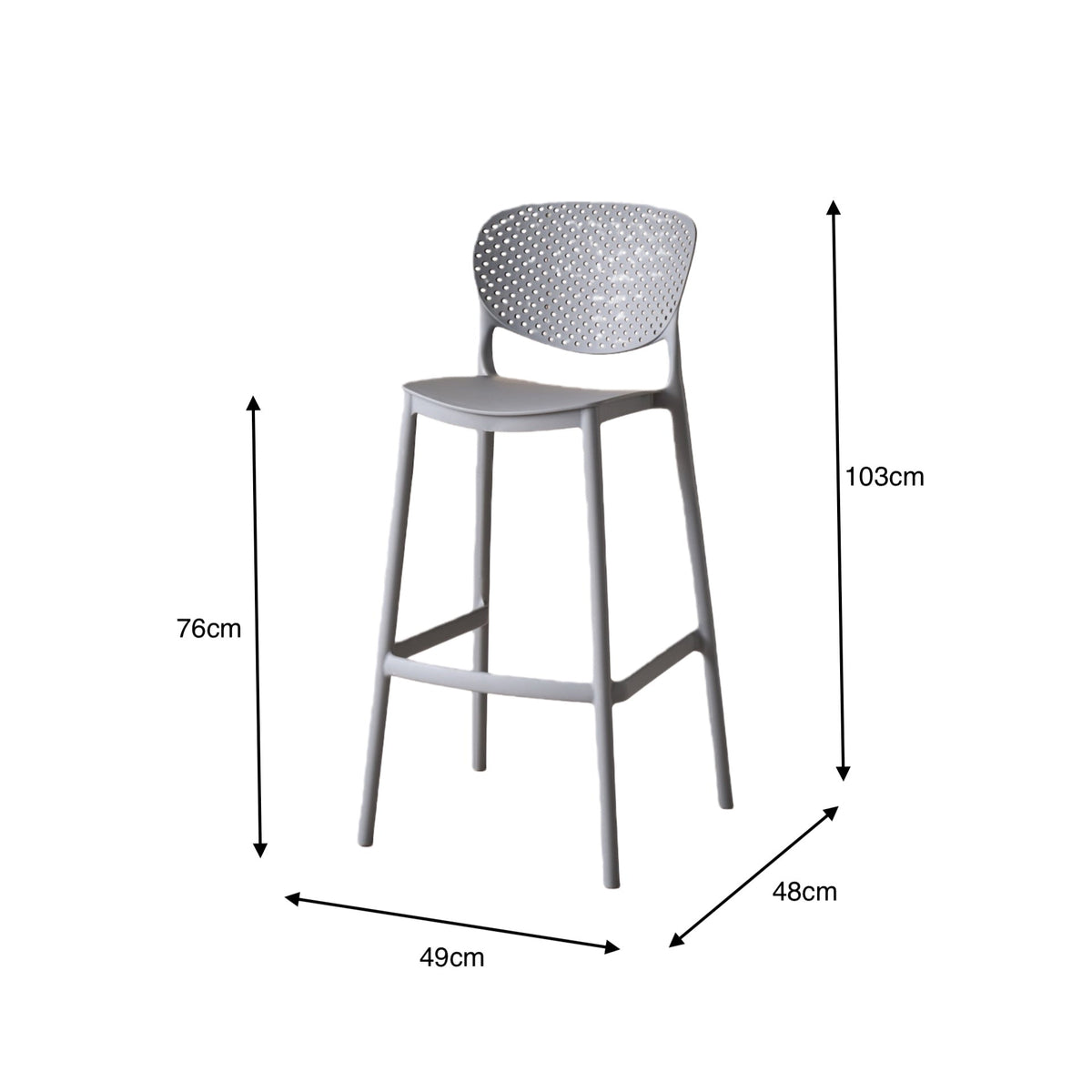Silla para Bar Río, Color Gris Oscuro, Diseño Moderno, vista en perspectiva