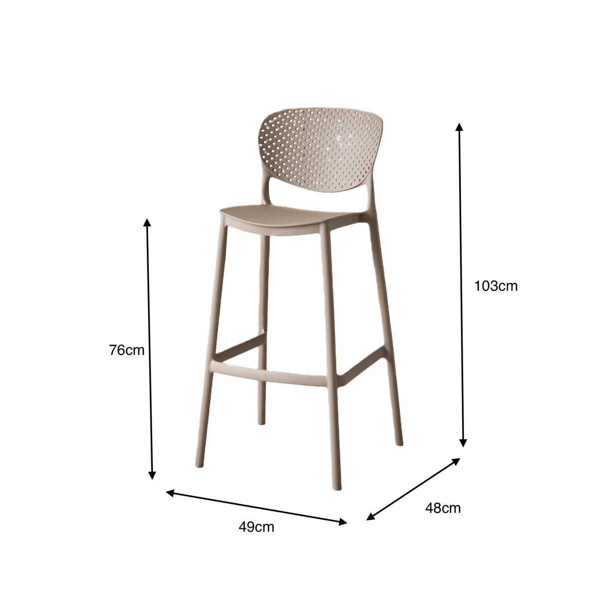 Silla para Bar Río, Color Taupe, Diseño Moderno, vista en perspectiva