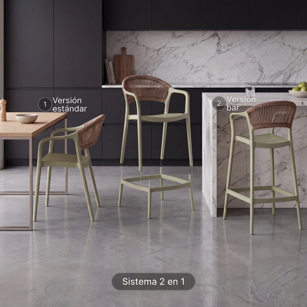 Silla Balí, Verde, con Espaldar en Cuerdas y Diseño Moderno