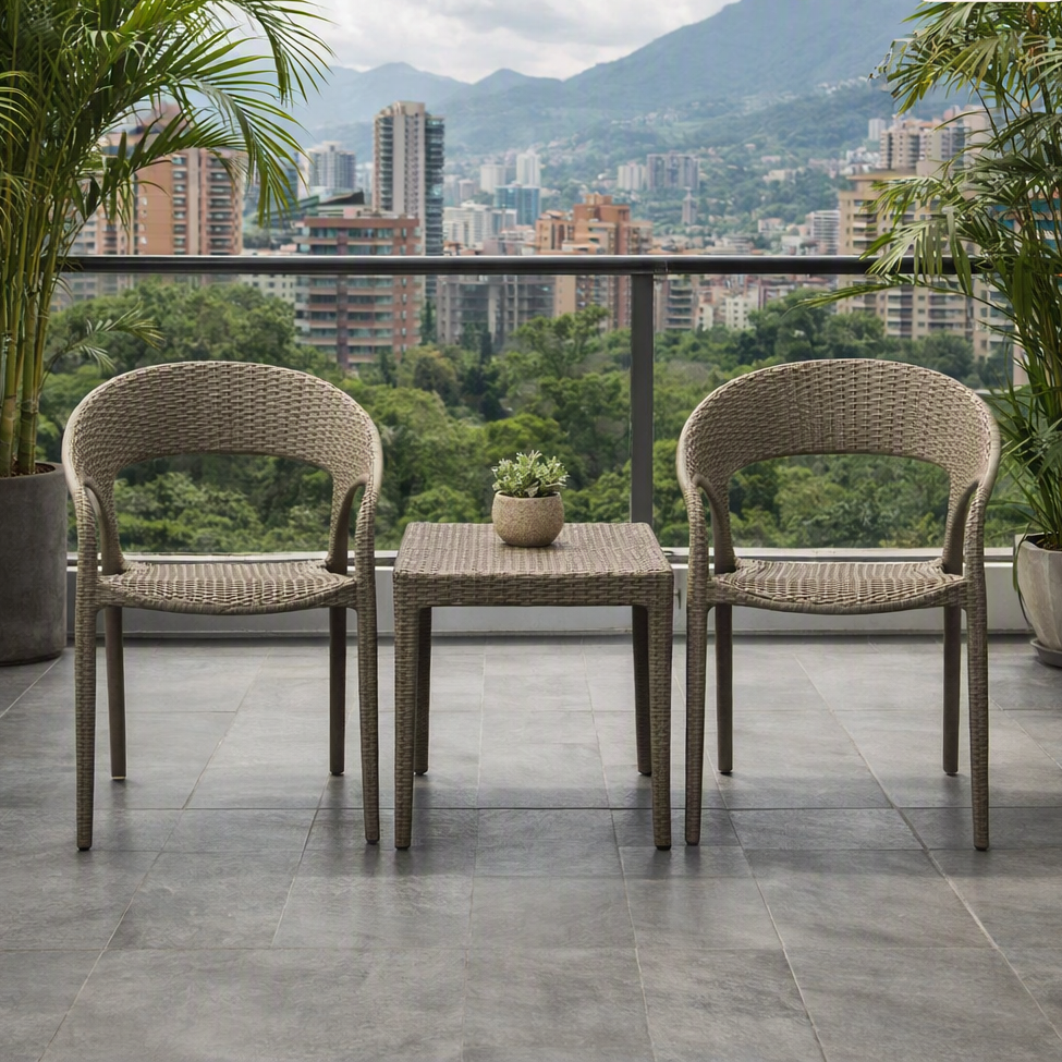Set de 2 Sillas Axel, Taupe, con Espaldar, Reposa Brazos y con Textura Trenzada