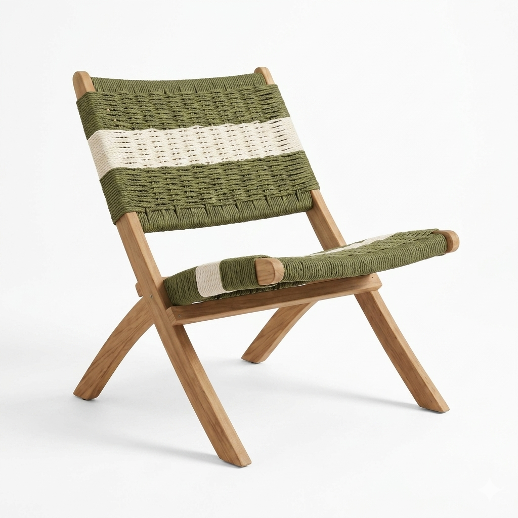 Set de 2 Sillas Plegable de Madera para Exterior Katy, Verde Olivo y Blanco, Ideal para Dias de Sol