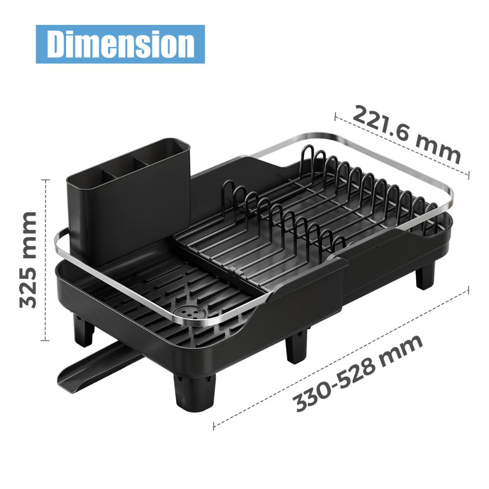 Escurridor de Platos Pureza, Negro, Metálico Cromado Expandible, vista posterior