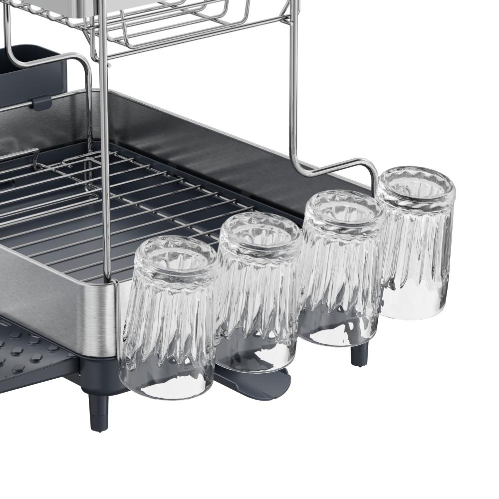 Escurridor de Platos Zenora, Gris Oscuro, de 2 Niveles gris oscuro y gris metalizado, abierto