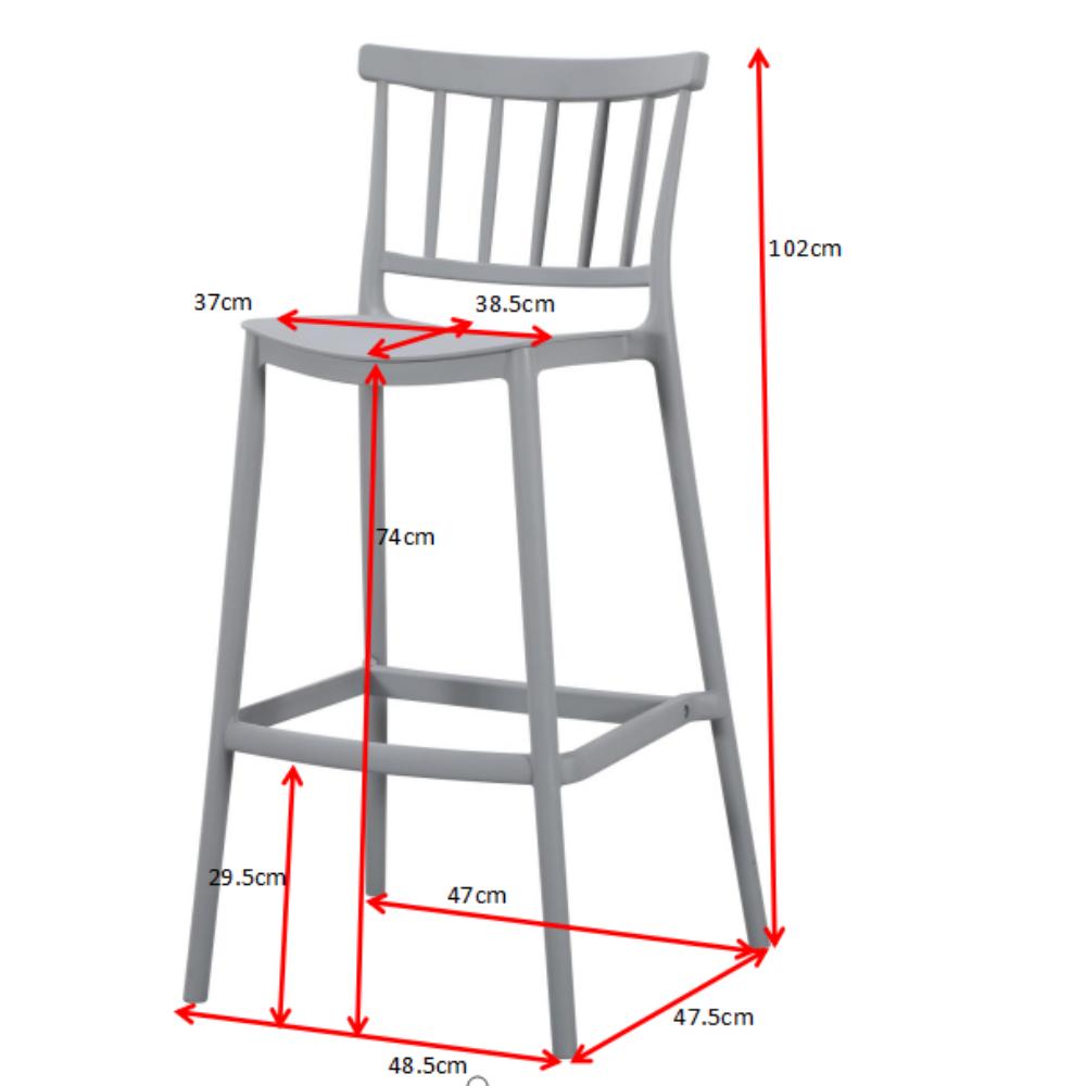 Silla para Bar Oxford, Gris, con Espaldar en Barras y Diseño Minimalista