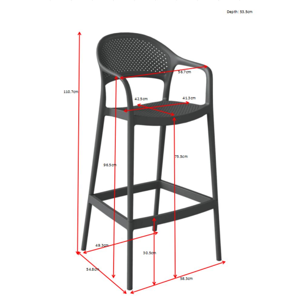 Silla para Bar Curitiva, Negro, con Reposa Pies Doble Proposito, detalle interior