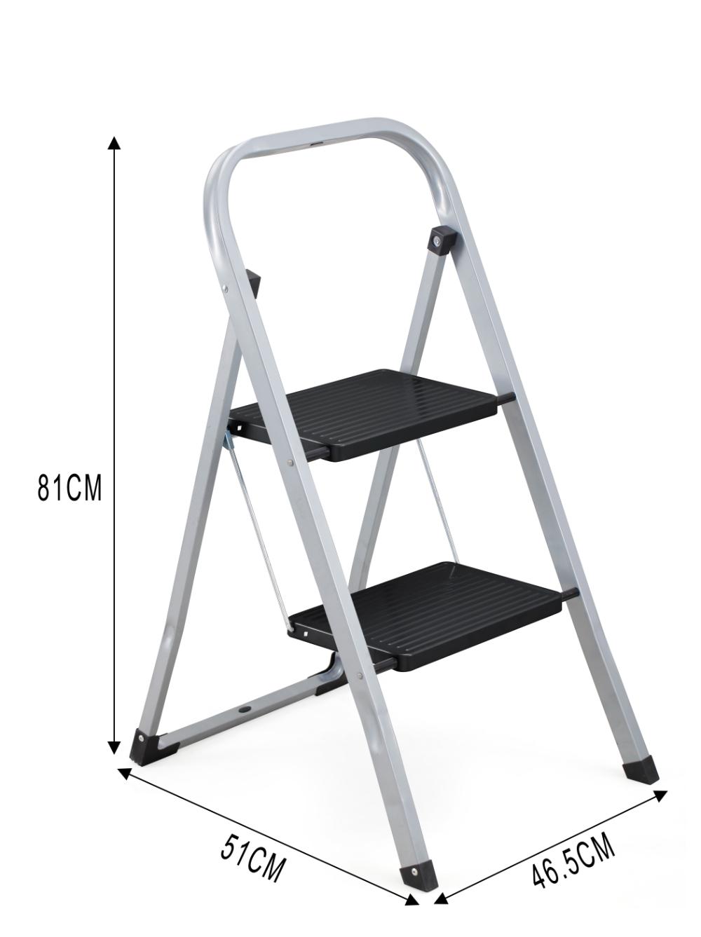 Escalera Tubular Trébol, Gris y Negro, Plagable de 2 Niveles, vista lateral
