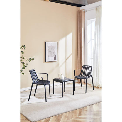 Set de 4 Sillas Parma, Negro, con Espaldar en Rayas y Diseño Minimalista