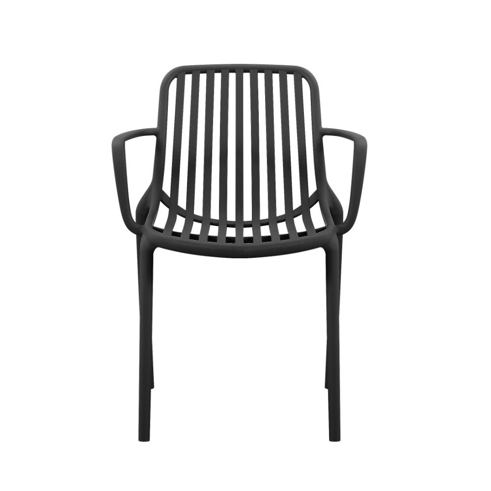 Set de 2 Sillas Parma, Negro, con Espaldar en Rayas y Diseño Minimalista