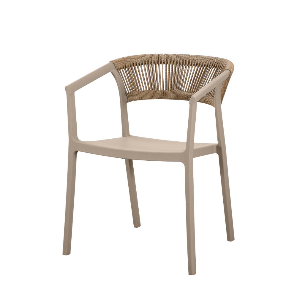 Set de 2 Sillas Balí, Taupe, con Espaldar en Cuerdas y Diseño Moderno
