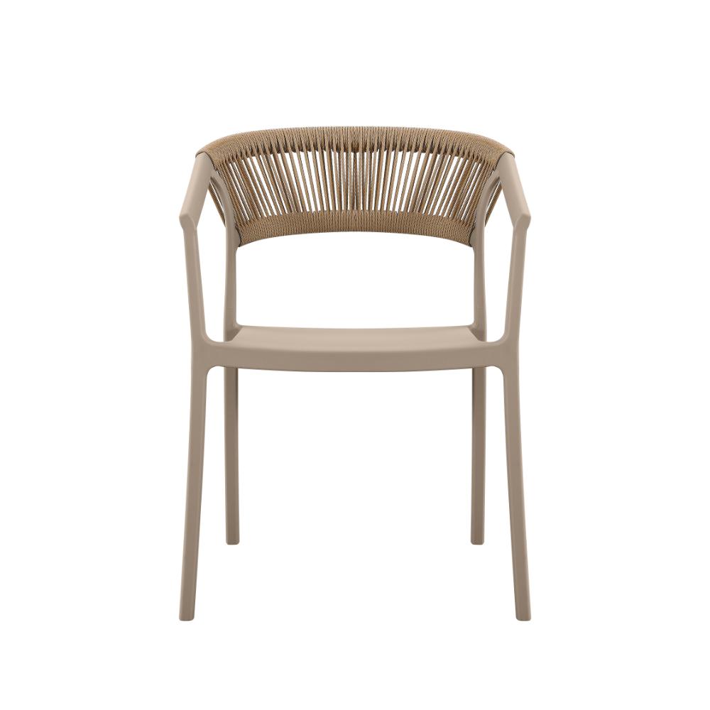 Set de 4 Sillas Balí, Taupe, con Espaldar en Cuerdas y Diseño Moderno