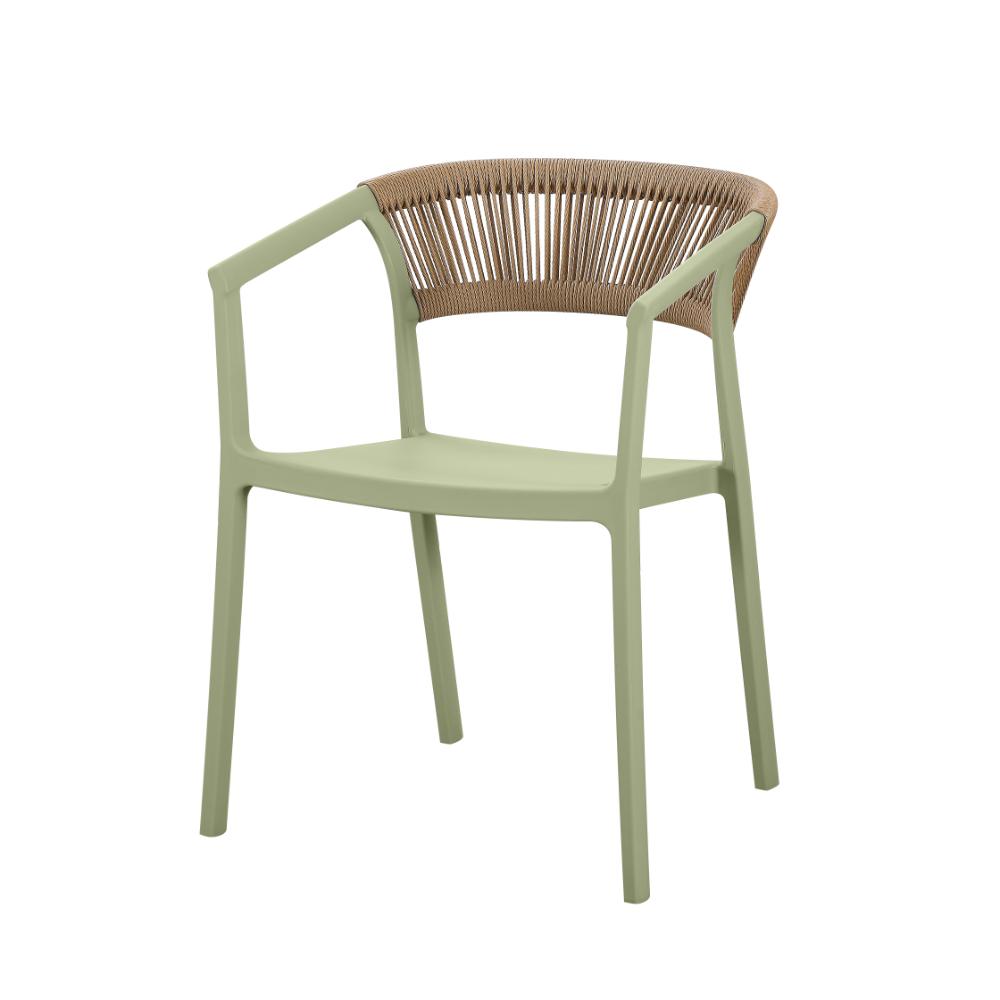 Set de 4 Sillas Balí, Verde, con Espaldar en Cuerdas y Diseño Moderno