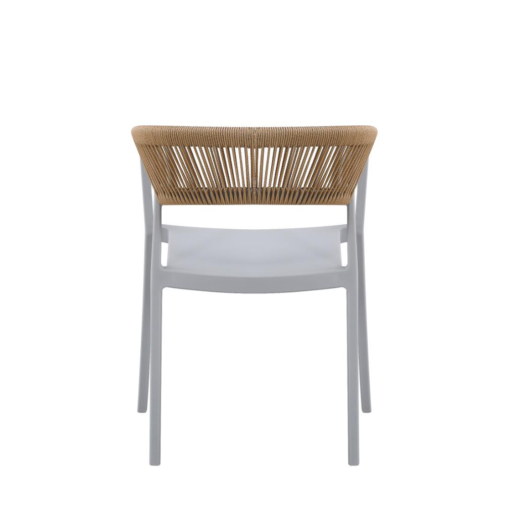 Set de 4 Sillas Balí, Gris, con Espaldar en Cuerdas y Diseño Moderno