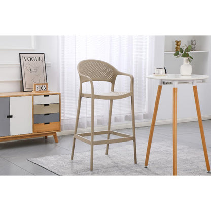 Silla para Bar Curitiva, Taupe, con Reposa Pies Doble Proposito, vista lateral