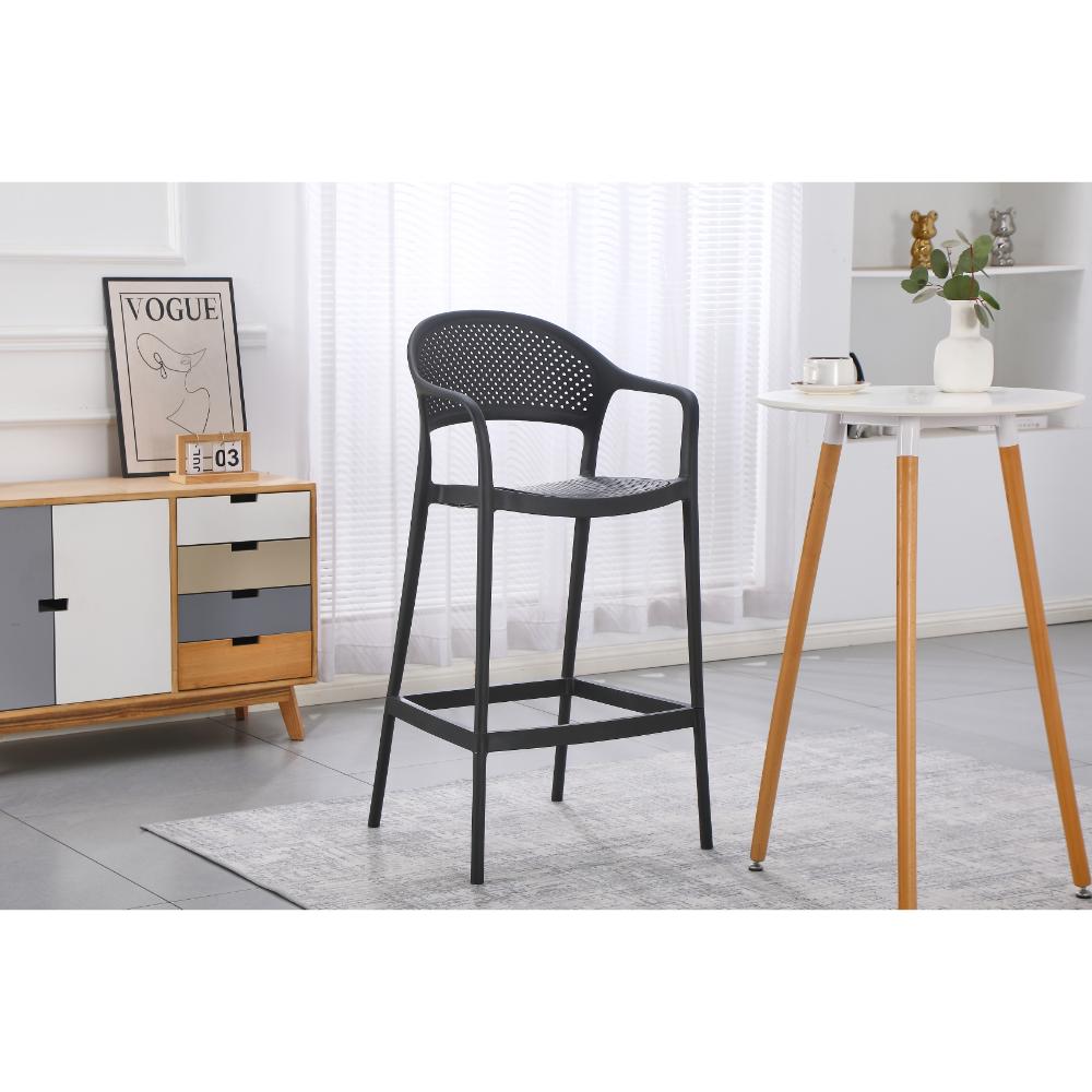 Silla para Bar Curitiva, Negro, con Reposa Pies Doble Proposito, vista lateral