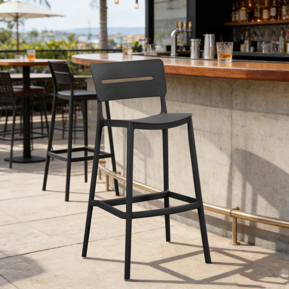 Set de 2 Sillas para Bar Manila, Negro, con Espaldar Rectangular y Diseño Moderno