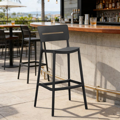 Set de 2 Sillas para Bar Manila, Negro, con Espaldar Rectangular y Diseño Moderno