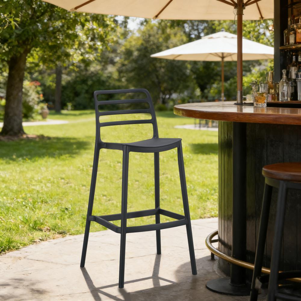 Silla para Bar Palawan, Negro, con Espaldar Abierto y Diseño Minimalista