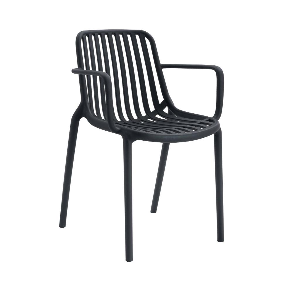 Set de 4 Sillas Parma, Negro, con Espaldar en Rayas y Diseño Minimalista