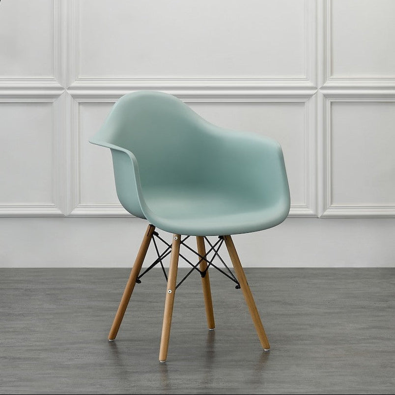 Silla Eymos , Color Azul Claro, con Espaldar y Patas en Madera