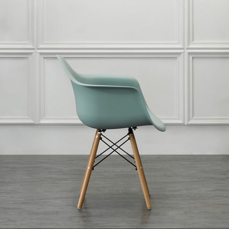 Silla Eymos , Color Azul Claro, con Espaldar y Patas en Madera