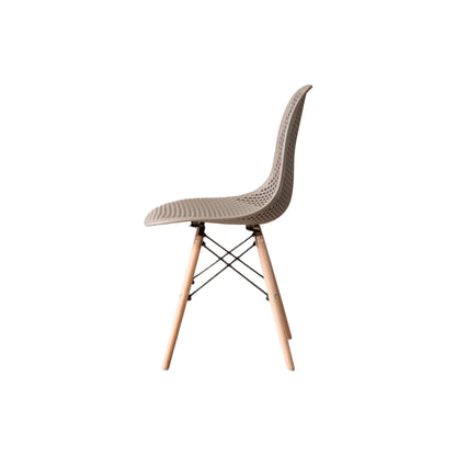 Silla Aira, Color Taupe, con Espaldar y Patas en Madera, detalle de acabado