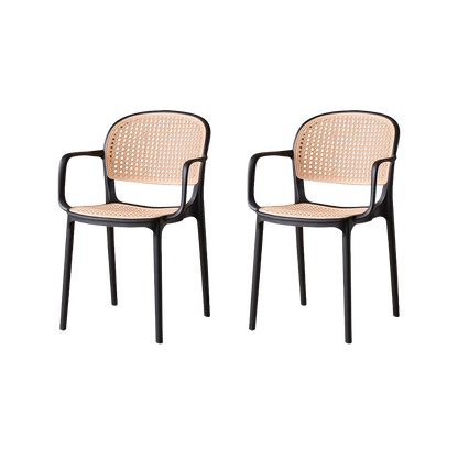 Set de 2 Sillas con Brazos Nest, Color Negro y Beige, con Espaldar y Asiento en Rejilla