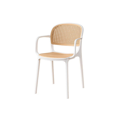 Set de 4 Sillas con Brazos Nest, Color Blanco y Beige, con Espaldar y Asiento en Rejilla