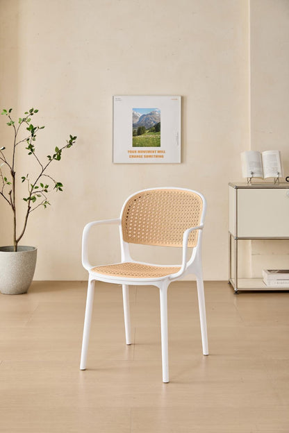 Set de 2 Sillas con Brazos Nest, Color Blanco y Beige, con Espaldar y Asiento en Rejilla