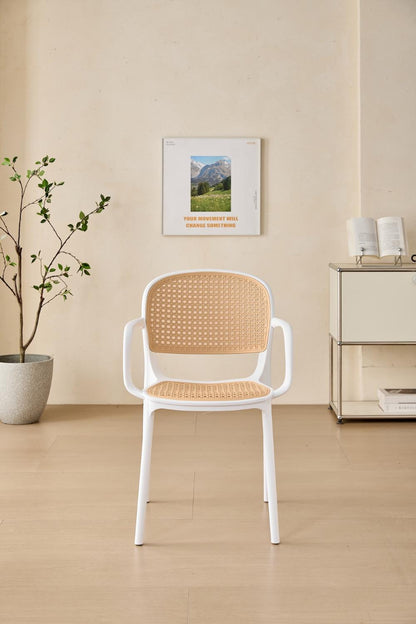 Set de 2 Sillas con Brazos Nest, Color Blanco y Beige, con Espaldar y Asiento en Rejilla