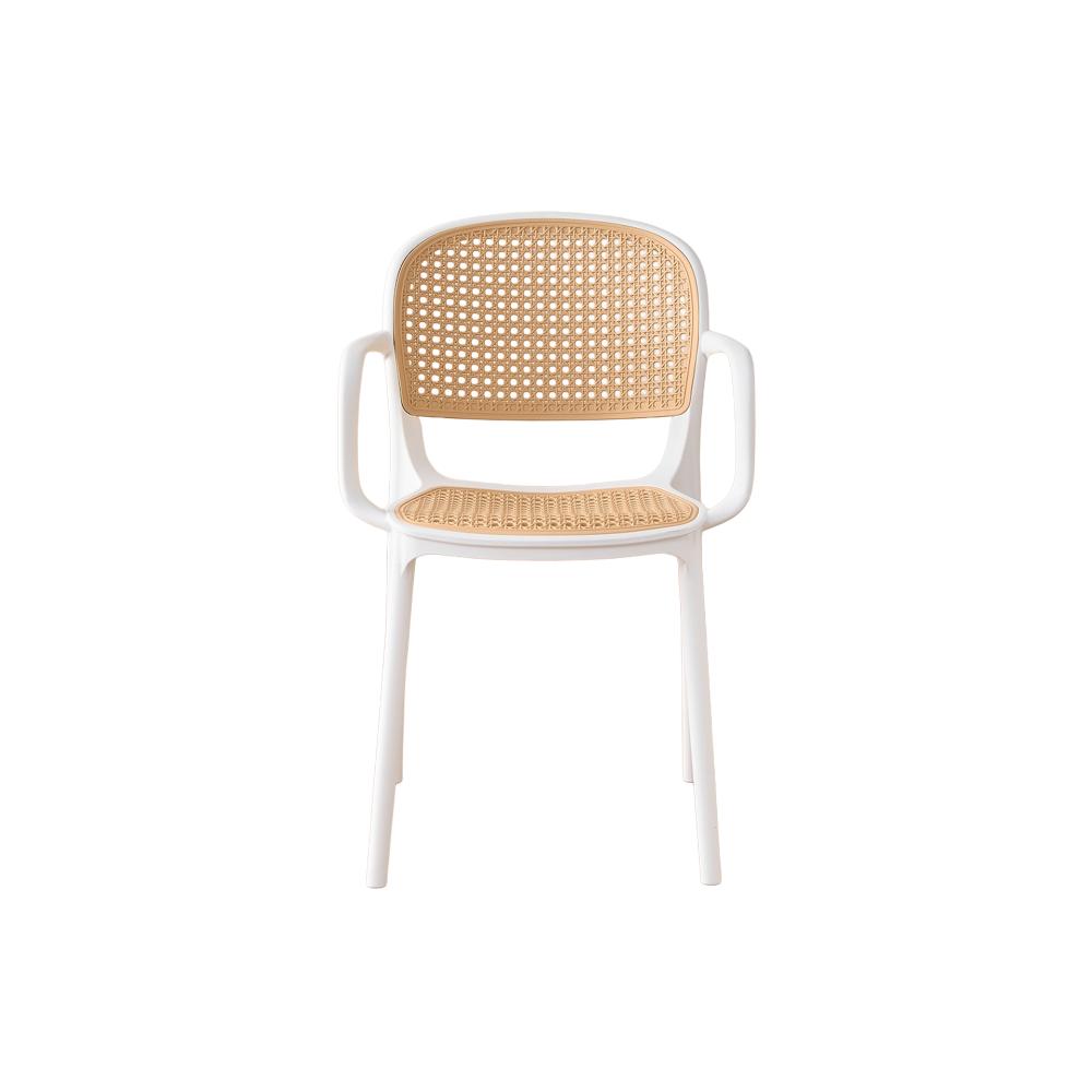 Set de 6 Sillas con Brazos Nest, Color Blanco y Beige, con Espaldar y Asiento en Rejilla
