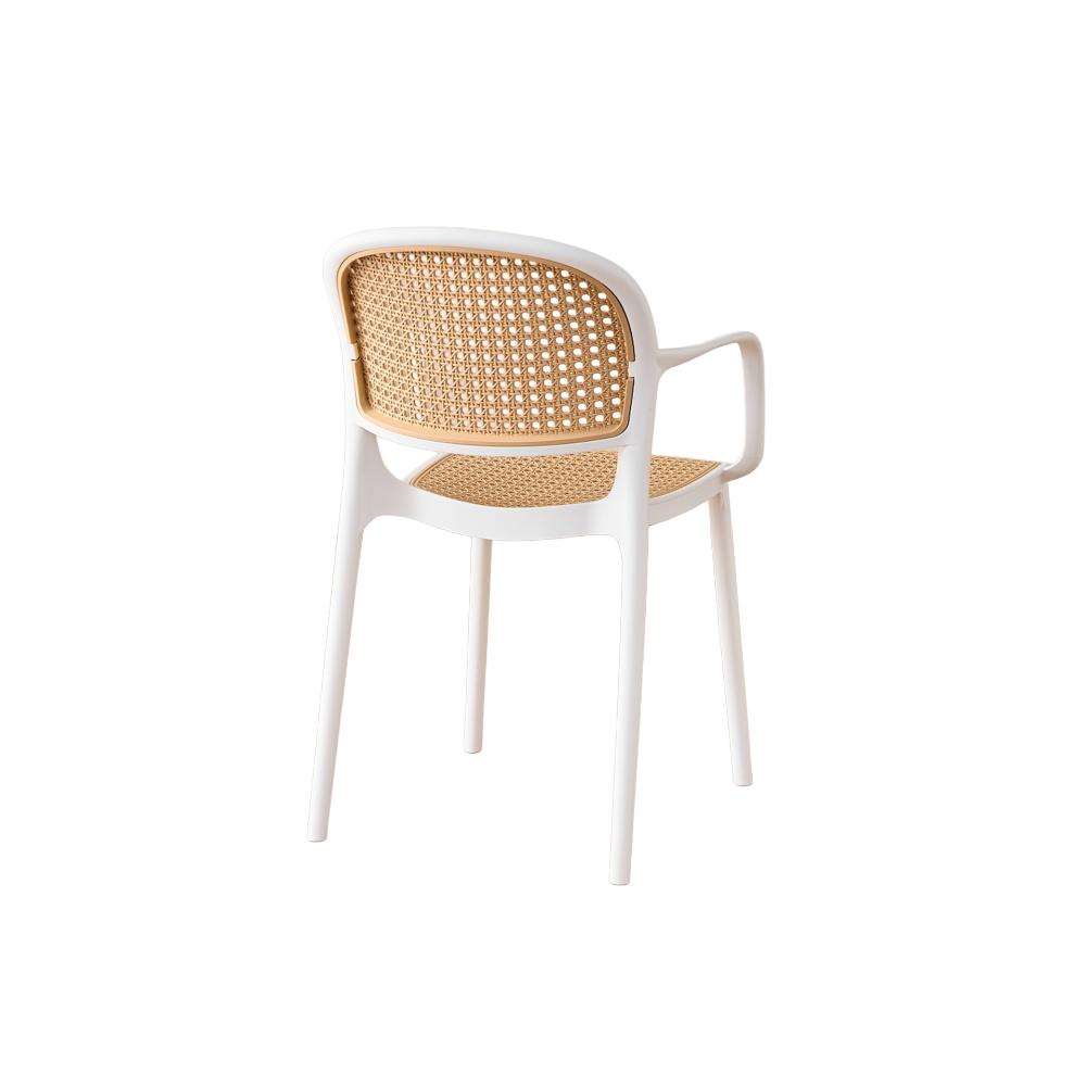 Set de 6 Sillas con Brazos Nest, Color Blanco y Beige, con Espaldar y Asiento en Rejilla