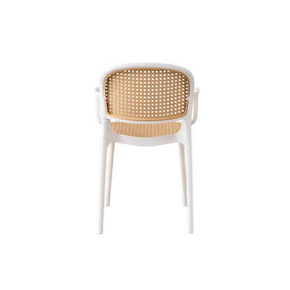 Set de 6 Sillas con Brazos Nest, Color Blanco y Beige, con Espaldar y Asiento en Rejilla