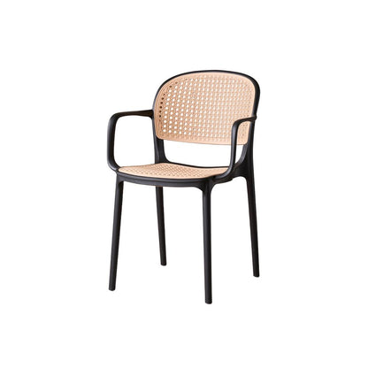 Set de 4 Sillas con Brazos Nest, Color Negro y Beige, con Espaldar y Asiento en Rejilla, detalle de