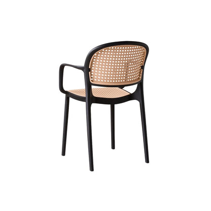 Set de 4 Sillas con Brazos Nest, Color Negro y Beige, con Espaldar y Asiento en Rejilla, detalle int