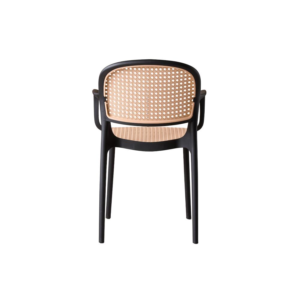 Set de 4 Sillas con Brazos Nest, Color Negro y Beige, con Espaldar y Asiento en Rejilla, vista en pe