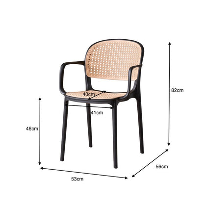 Set de 4 Sillas con Brazos Nest, Color Negro y Beige, con Espaldar y Asiento en Rejilla, detalle de