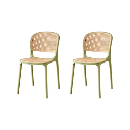 Set de 2 Sillas Nest, Color Verde Olivo y Beige, con Espaldar y Asiento en Rejilla