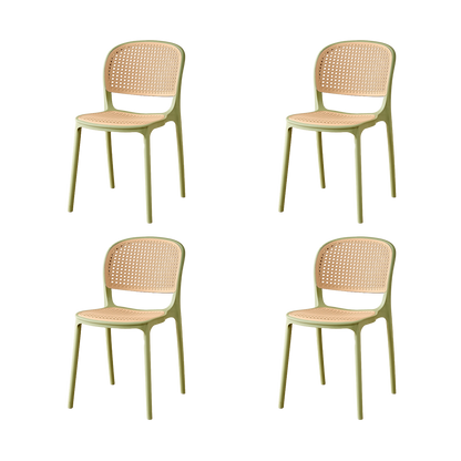Set de 4 Sillas Nest, Color Verde Olivo y Beige, con Espaldar y Asiento en Rejilla
