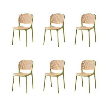 Set de 6 Sillas Nest, Color Verde Olivo y Beige, con Espaldar y Asiento en Rejilla