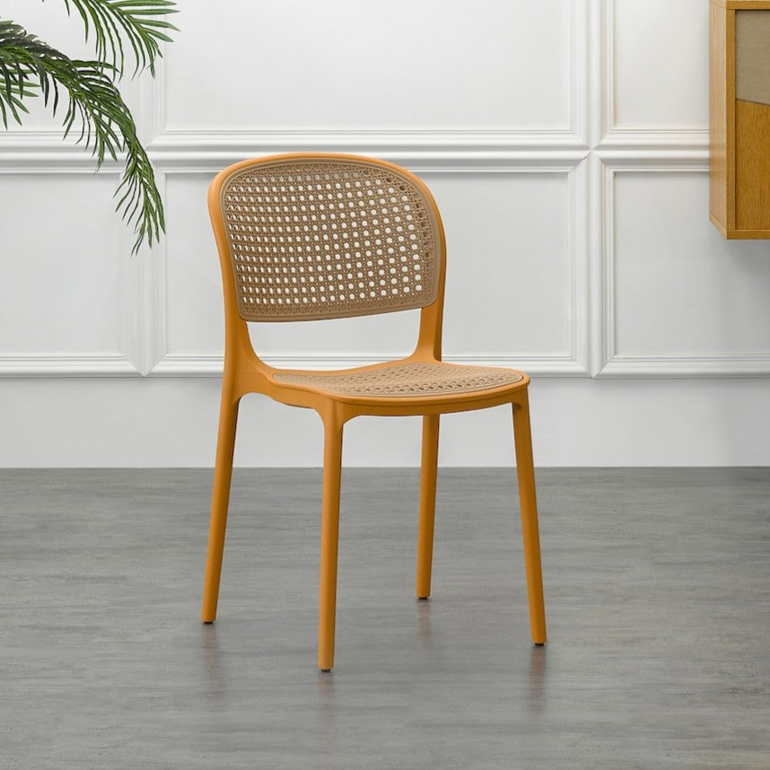 Set de 2 Sillas Nest, Naranja y Beige, con Espaldar y Asiento en Rejilla