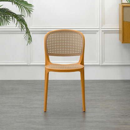 Set de 2 Sillas Nest, Naranja y Beige, con Espaldar y Asiento en Rejilla