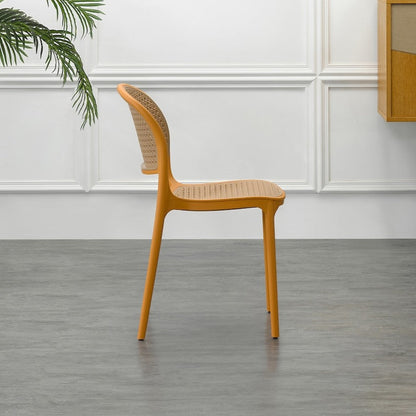 Set de 2 Sillas Nest, Naranja y Beige, con Espaldar y Asiento en Rejilla
