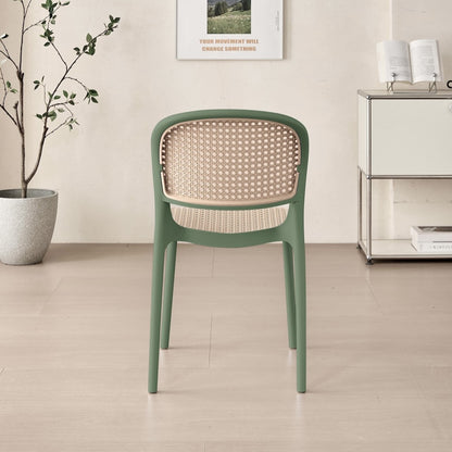 Set de 4 Sillas Nest, Verde Olivo y Beige, con Espaldar y Asiento en Rejilla