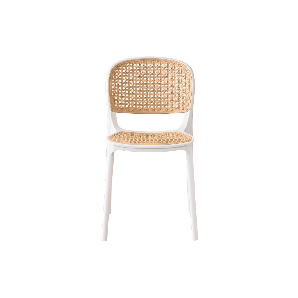 Silla Nest, Color Blanco y Beige, con Espaldar y Asiento en Rejilla, detalle de acabado