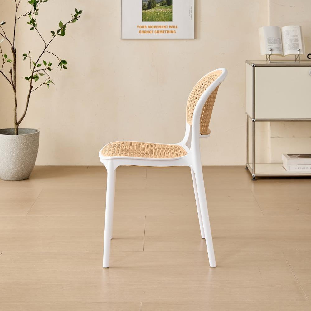 Silla Nest, Color Blanco y Beige, con Espaldar y Asiento en Rejilla, detalle