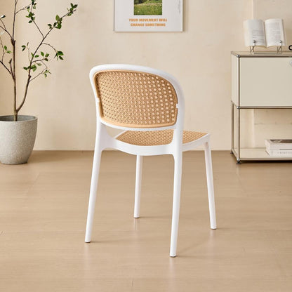 Silla Nest, Color Blanco y Beige, con Espaldar y Asiento en Rejilla, vista posterior