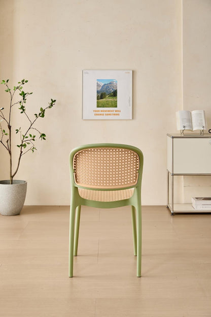 Set de 6 Sillas Nest, Color Verde Olivo y Beige, con Espaldar y Asiento en Rejilla
