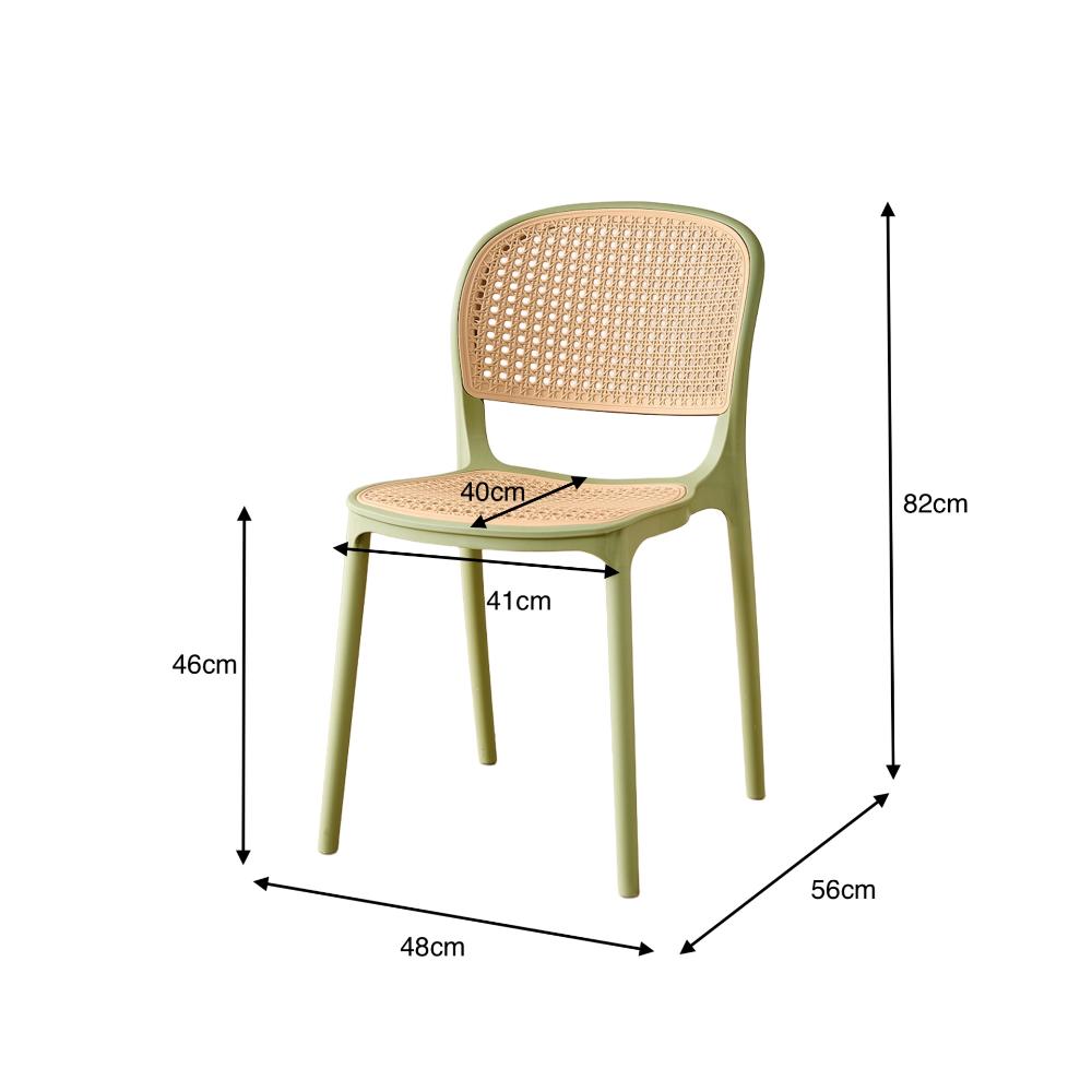 Set de 4 Sillas Nest, Color Verde Olivo y Beige, con Espaldar y Asiento en Rejilla