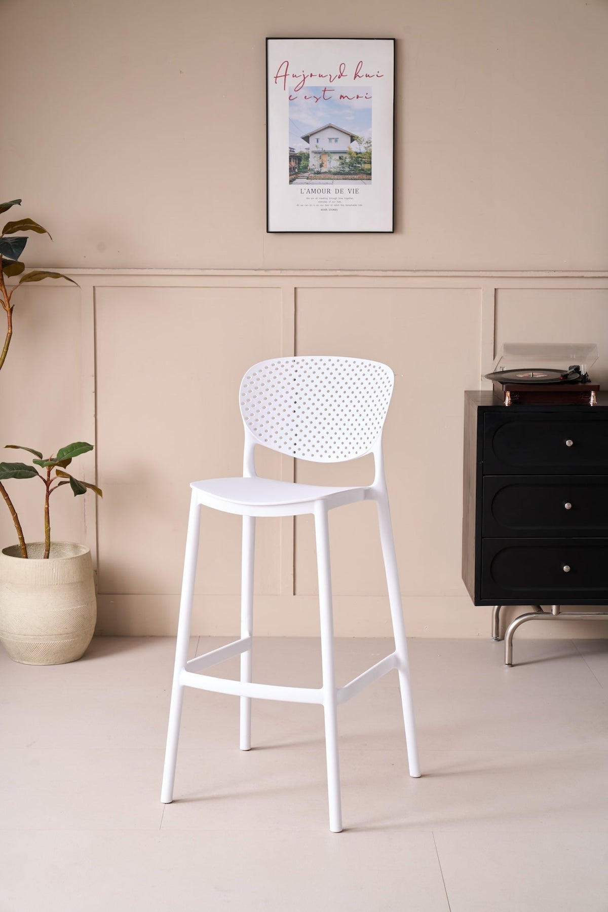 Silla para Bar Río, Color Blanco, Diseño Moderno, vista frontal