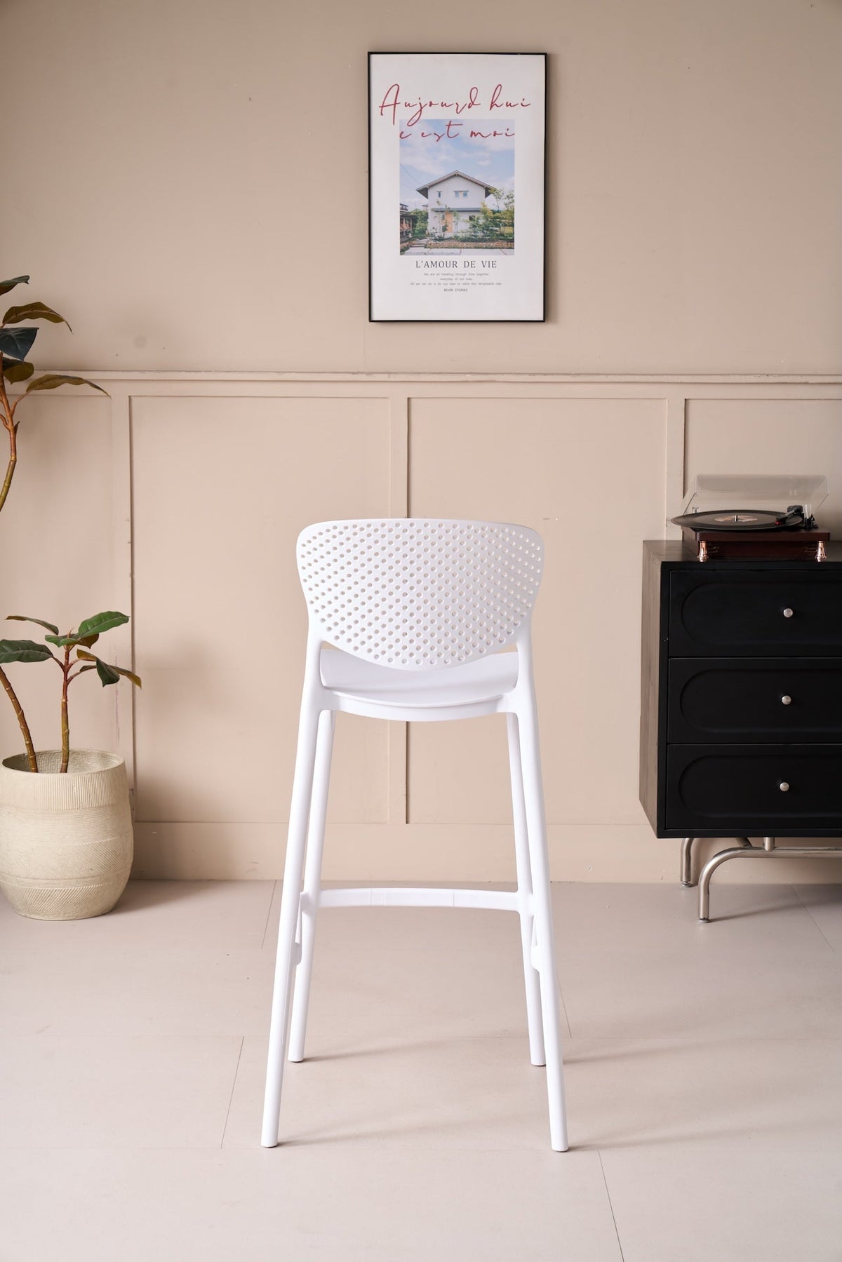 Silla para Bar Río, Color Blanco, Diseño Moderno, vista lateral